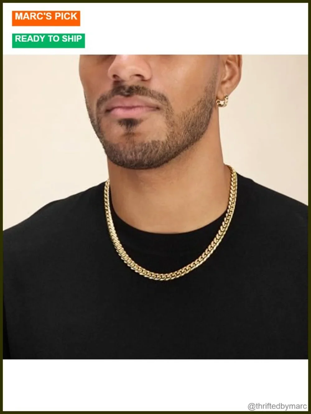 Men's 8mm Cuban Link Chain Necklace 14k Gold Bonded Stainless Steel